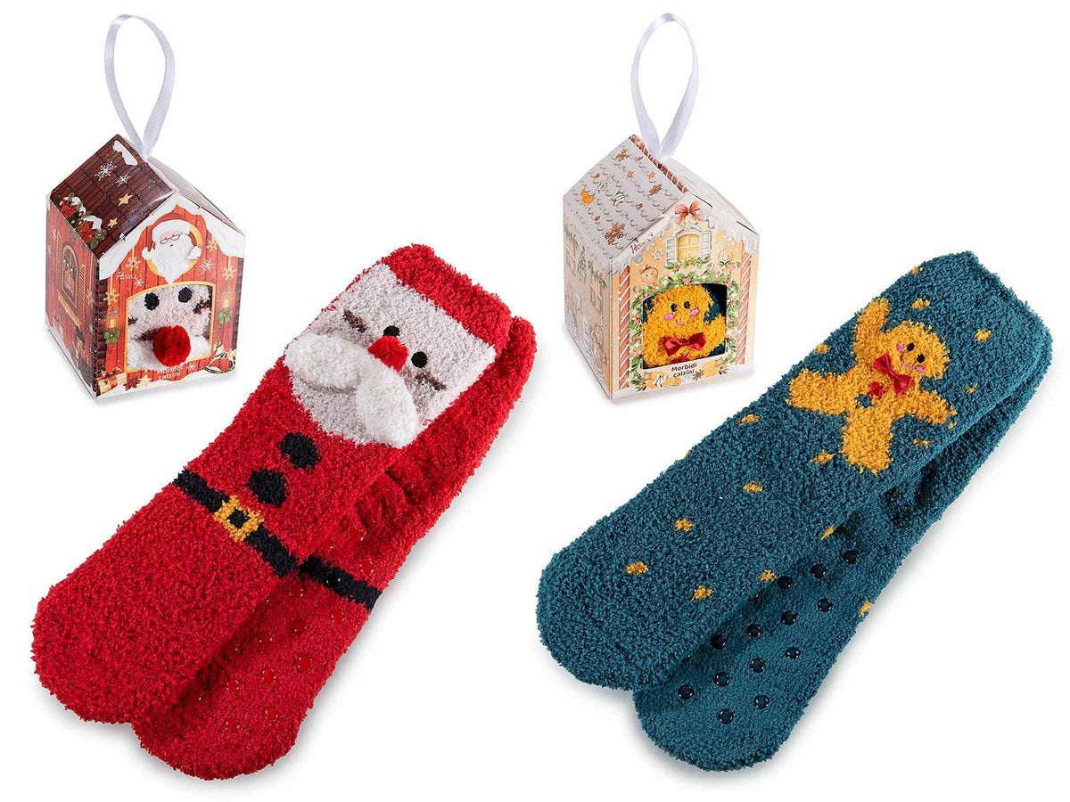 Morbidi calzini natalizi Babbo Natale / omini pan di zenzero in confezione, set da 4 pezzi, Taglia unica: 36 / 40