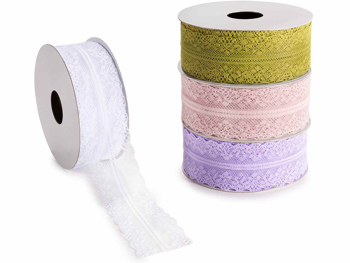 Nastri colorati in pizzo, set da 4 pezzi, mm 38 x 10 m