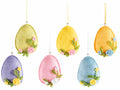Uova di Pasqua in panno colorato con roselline e perlina da appendere, set da 12 pezzi, cm 7,5 x 10,5 H