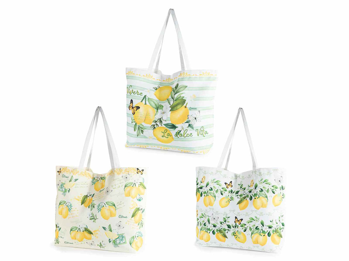 Borse a shopper in stoffa con stampa limoni, set da 6 pezzi, cm 58x15x43 H (con manici 72)