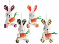 Coniglietti pasquali in stoffa con carota e cordino da appendere, set da 8 pezzi, cm 6x7x15 H (orecc.estese)