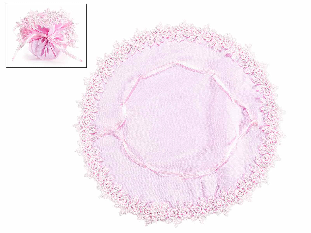 Sacchetti per bomboniera color rosa in stoffa, picco con ricami di rose, set da 30 pezzi, Ø 23,5 cm
