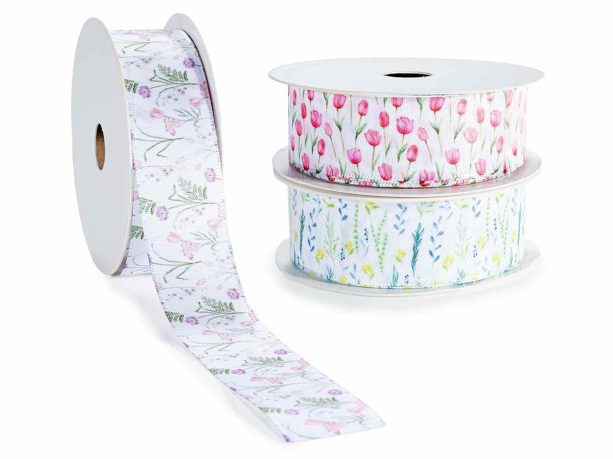 Nastri in tessuto con stampa floreale, set da 6 pezzi, mm 25 x 10 m