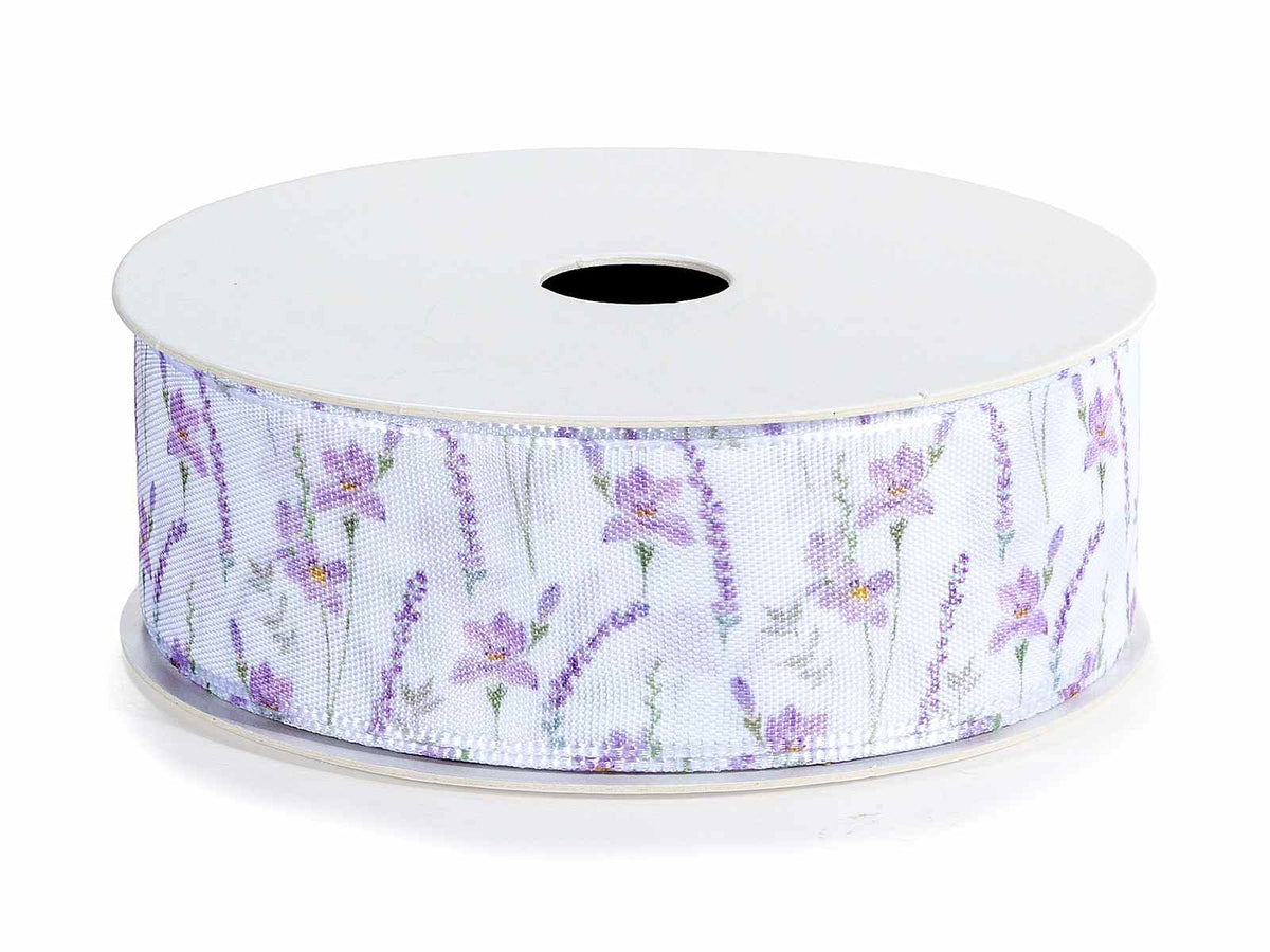 Nastri in tessuto con stampa floreale Lavanda, set da 6 pezzi, mm 22 x 10 m