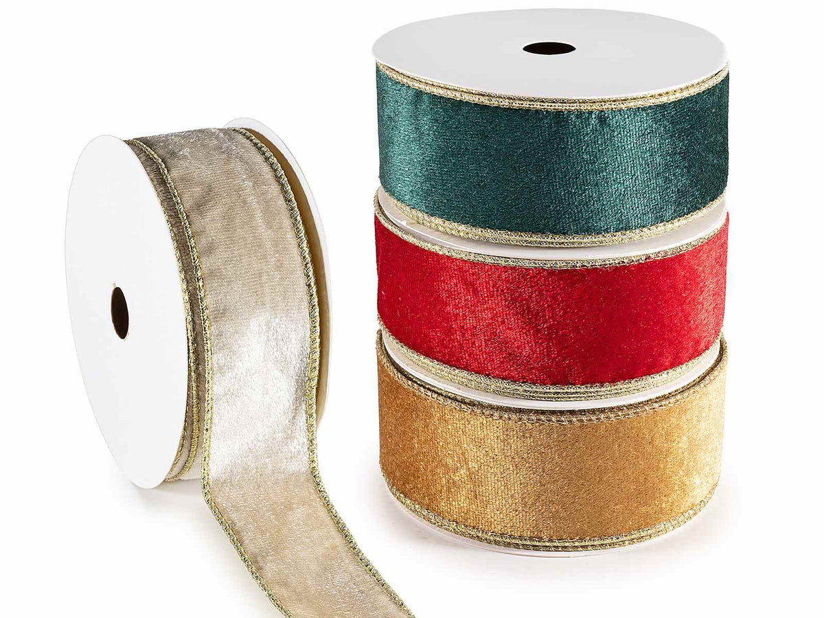 Nastri in velluto con bordo dorato e modellabile, set da 4 pezzi, mm 40 x 10 m