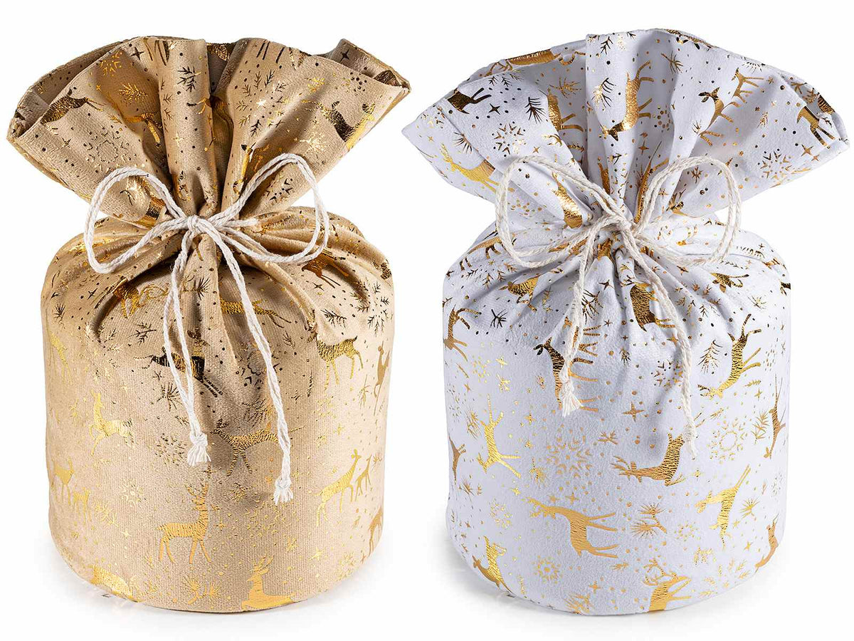Sacchetti portapanettone in velluto con stampa renna dorata, set da 4 pezzi, Ø21cmx33H (al tirante21)