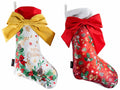 Calze Befana / di Natale in morbida stoffa con decori e fiocco in velluto, set da 6 pezzi, cm 25 x 44 H
