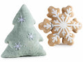 Cuscini natalizi in morbido peluche a forma di albero e fiocco neve con decori in rilievo, set da 2 pezzi, Pino: cm 37 x 44 H