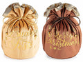 Sacchetti portapanettone in velluto con bordo e scritta Buone Feste / Merry Christmas dorata, set da 4 pezzi, Ø23cmx30H (al tirante23)