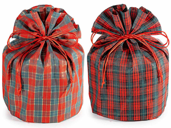 Sacchetti portapanettone in fantasia tartan con intarsi dorati, set da 4 pezzi, Ø23cmx30H (al tirante23)