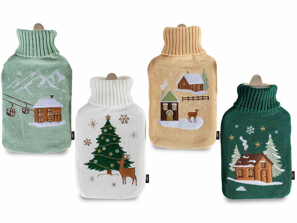 Borse dell'acqua calda con rivestimento in maglia e ricami natalizi, set da 4 pezzi, cm 20 x 33 H