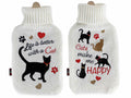 Borse dell'acqua calda con rivestimento in maglia e ricami a tema gatto, set da 2 pezzi, cm 20 x 33 H