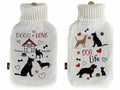 Borse dell'acqua calda con rivestimento a maglia e ricami tema cani, set da 2 pezzi, cm 20 x 33 H