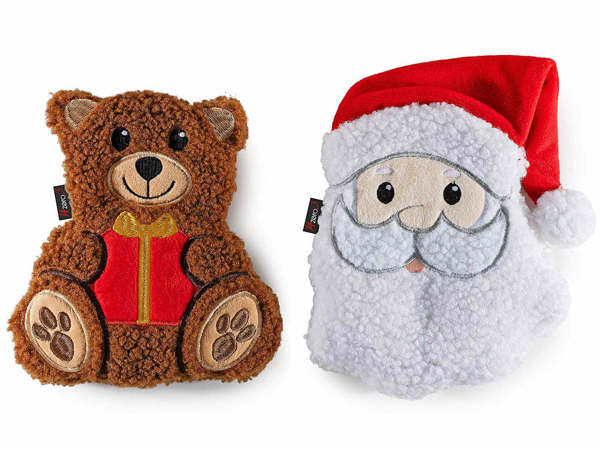 Scaldotti natalizi a Babbo Natale e orsetto con sacchetto estraibile, set da 2 pezzi, Babbo: cm 18 x 21 H