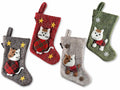 Calze Befana in panno con decorazione cane e gatto in rilievo da appendere, set da 4 pezzi, cm 16 x 23,5 H