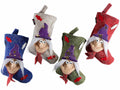 Calze Befana in panno con decorazioni rilievo da appendere, set da 4 pezzi, cm 16 x 23,5 H