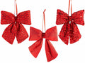 Fiocchi natalizi decorativi da appendere in morbido tessuto e paillettes, set da 9 pezzi, cm 18 x 22 H