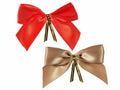 Fiocchi in raso con chiusura dorata a filo metallico, in colore rosso, set da 180 pezzi, cm 8,5 x 6,5 H