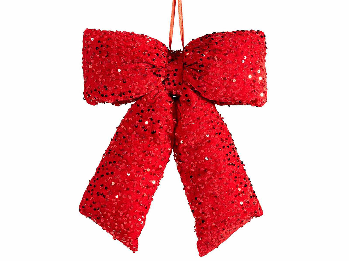 Set di 2 fiocchi in velluto rosso con paillettes, 32x40 cm