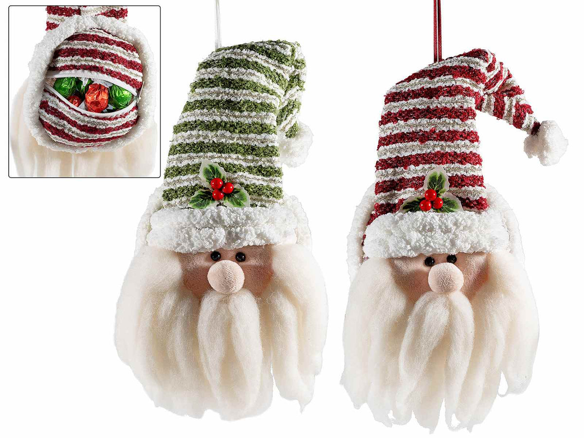 Babbo Natale da appendere con tasca portadolci e decoro agrifoglio, set da 4 pezzi, cm 14x9,5x40H (capp.esteso)