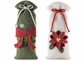 Sacchetti in panno con decori natalizi in rilievo e tirante di chiusura, set da 4 pezzi, cm 14x34 H (all'elastico28)