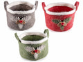 Set di 3 cestini in panno con manici e decorazioni in rilievo, 18x18x14,5 cm – Natale