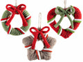 Set di 6 decorazioni natalizie in stoffa da appendere con fiocco, a forma di ghirlanda / stella / cuore, Cuore: cm 14 x 13 H