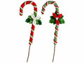 Set di 4 stick decorativi di natale a bastoncino di zucchero natalizio realizzato in stoffa con applicazioni e gambo modellabile, cm 12 x 33 H (c/stick 48)
