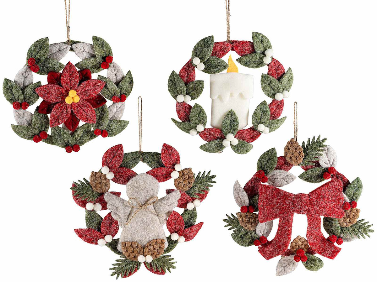 Ghirlande natalizie in stoffa con decorazioni da appendere, set da 4 pezzi, Ø 20,5 cm