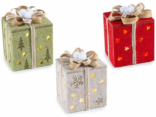 Set di 9 pacchi dono in panno con fiocco e luce LED, 8x7x11 cm – Natale