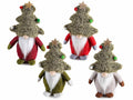 Babbo Natale in panno con cappello ad alberello decorato con palline e stelline, set da 8 pezzi, cm 8,5 x 5,5 x 14 H