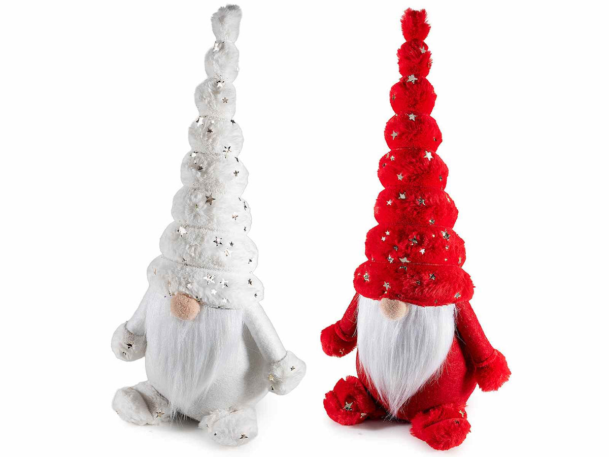 Gnomi natalizi seduti in morbida stoffa con cappello con stelline oro e tag, set da 2 pezzi