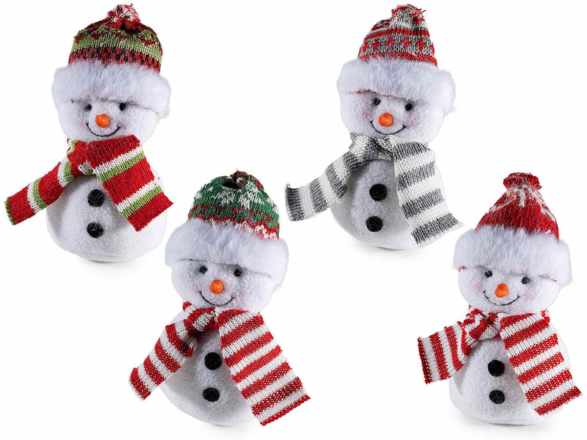 Pupazzi di neve in morbida stoffa con sciarpina e cappellino, set da 8 pezzi