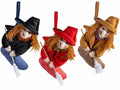 Calze della Befana da appendere in stoffa con scopa e cappello, set da 6 pezzi