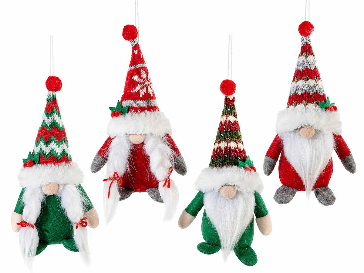 Gnomi natalizi in stoffa da appendere con cappello e pompon, set da 8 pezzi