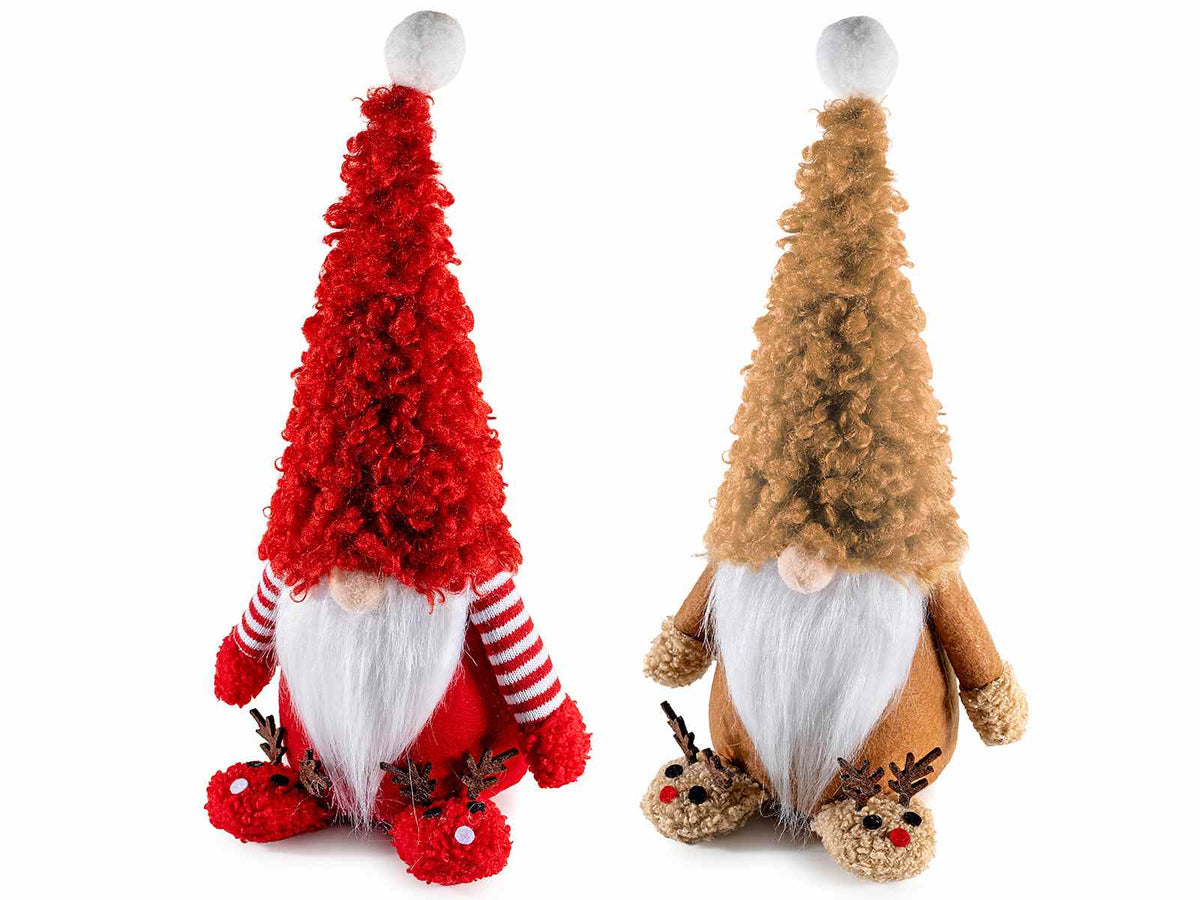 Gnomi di Natale in morbida stoffa con ciabatte a renna e pompon, set da 4 pezzi