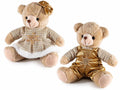 Orsetti natalizi in morbido peluche con abito in lamé e fiocco neve, set da 2 pezzi, cm 20 x 15 x 22 H (seduto)
