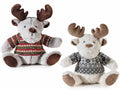 Renne peluches sedute realizzate in morbido con maglione natalizio, set da 2 pezzi