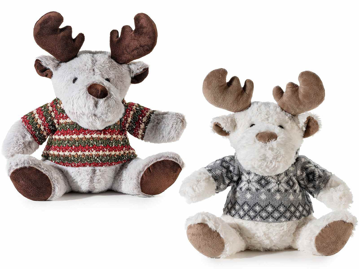 Renne peluches sedute realizzate in morbido con maglione natalizio, set da 2 pezzi
