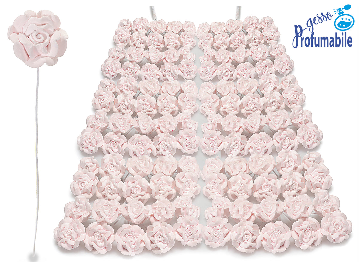 Roselline chiudipacco artificiali in gesso rosa profumabile con gambo, set da 120 pezzi, Ø 1,6 cm x 10 H