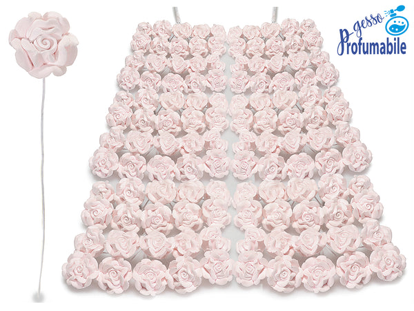 Roselline chiudipacco artificiali in gesso rosa profumabile con gambo, set da 120 pezzi, Ø 1,6 cm x 10 H