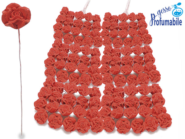 Roselline chiudipacco artificiali in gesso rosso profumabile con gambo, set da 120 pezzi, Ø 1,6 cm x 10 H