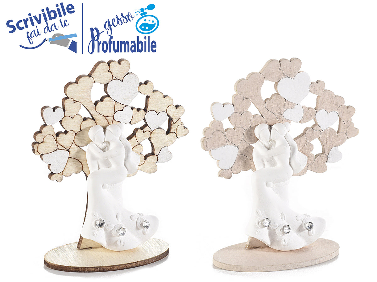 Decorazioni da appoggiare con Albero della vita e coppia di sposi in gesso, set da 40 pezzi, cm 6 x 2,5 x 7 H