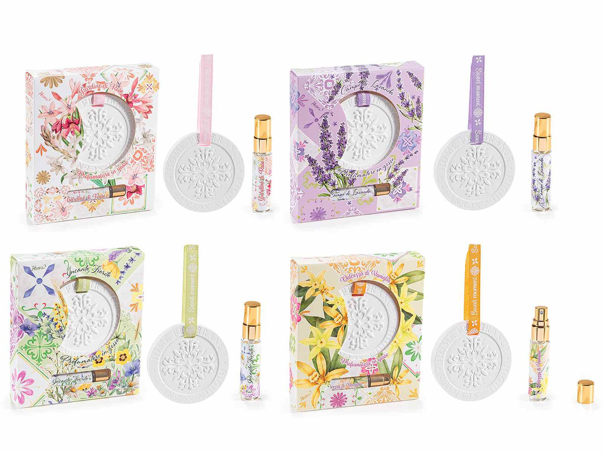 Set profumatori con gesso decorato profumabile da appendere con olio profumato, set da 8 pezzi, Gesso: Ø 6,5 cm