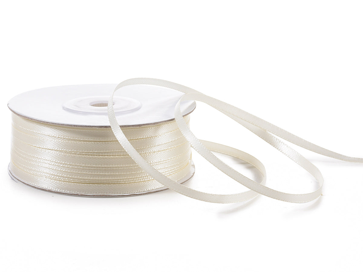 Nastro doppio raso color bianco antico in rotolo, mm 3 x 100 m
