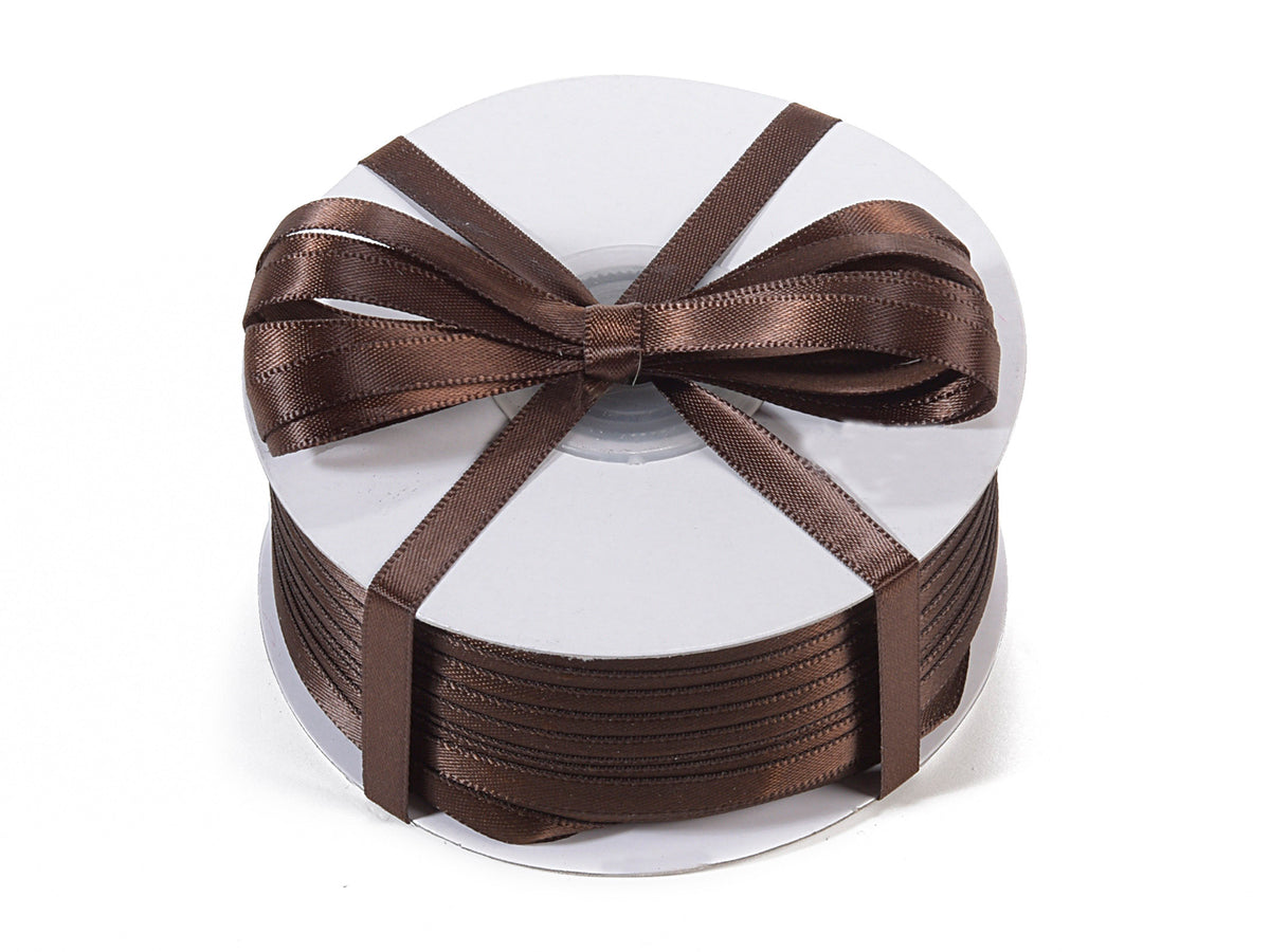 Nastro doppio raso color marrone cioccolato, mm 6 x 100 m