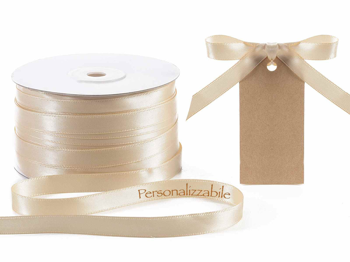 Nastro personalizzato doppio raso ecrù 10 mm, set da 500 pezzi, mm 10 H