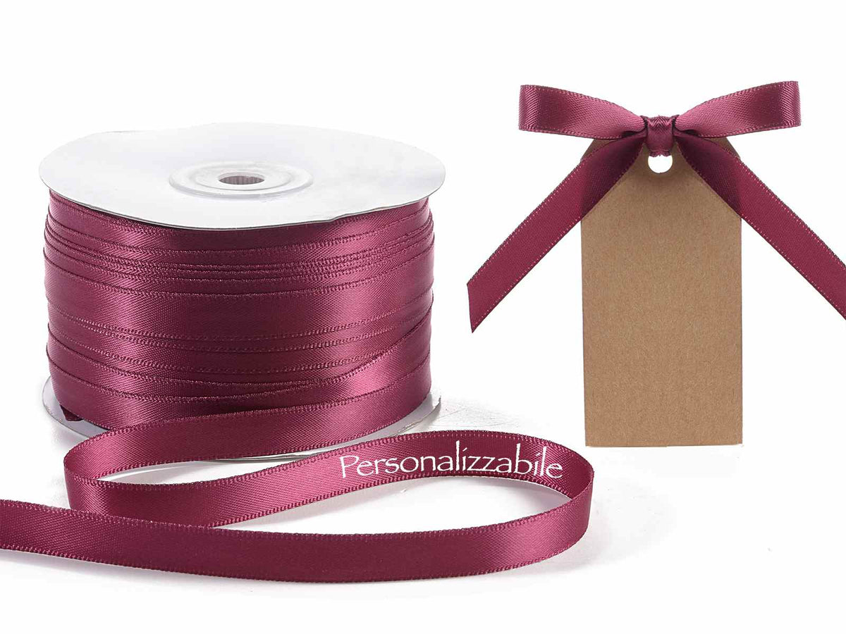 Nastro personalizzato doppio raso vinaccia 10 mm, set da 500 pezzi, mm 10 H