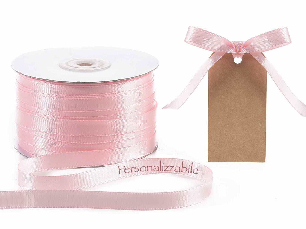 Nastro personalizzato doppio raso rosa confetto 10 mm, set da 500 pezzi, mm 10 H