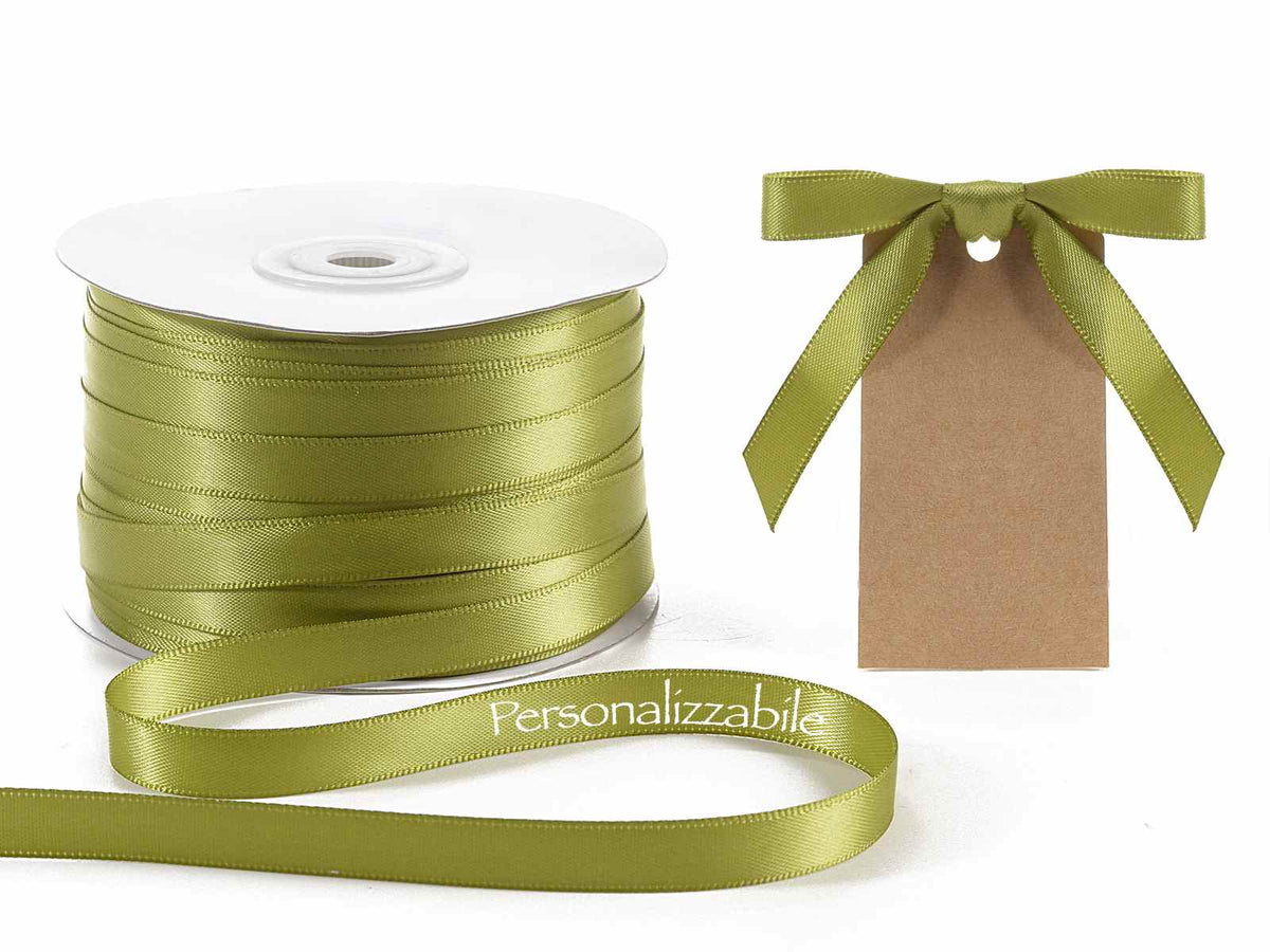 Nastro doppio raso mm 10 x 100m verde oliva personalizzato, set da 500 pezzi, mm 10 H